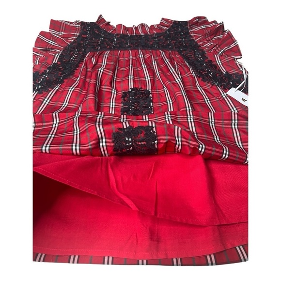 J. Marie Red Tartan Rayna Plaid Ruffle Neck Embroidery Top NEW Size M Holidays - Picture 6 of 12